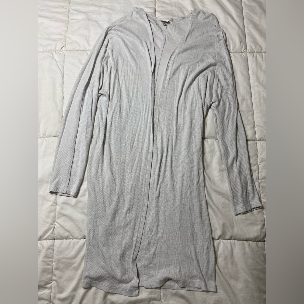 A New Day Light Gray Thigh-length Knit Cardigan